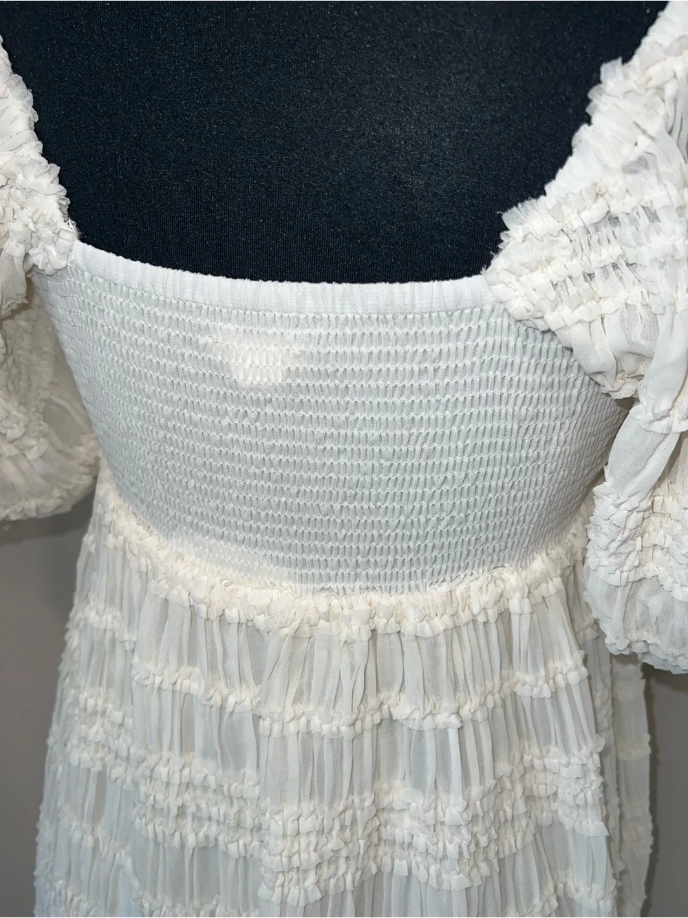 Kimchi Blue Cream Smocked Top with Ribbon Label